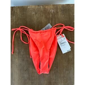 NWT Good American Always Fit Tiny Ties Bikini Bottoms Hot Coral - SML